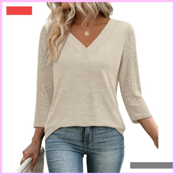 Plus Size 3/4 Sleeve Casual Shirt Women's Top Fall Travel Outfit - Picture 2 of 4